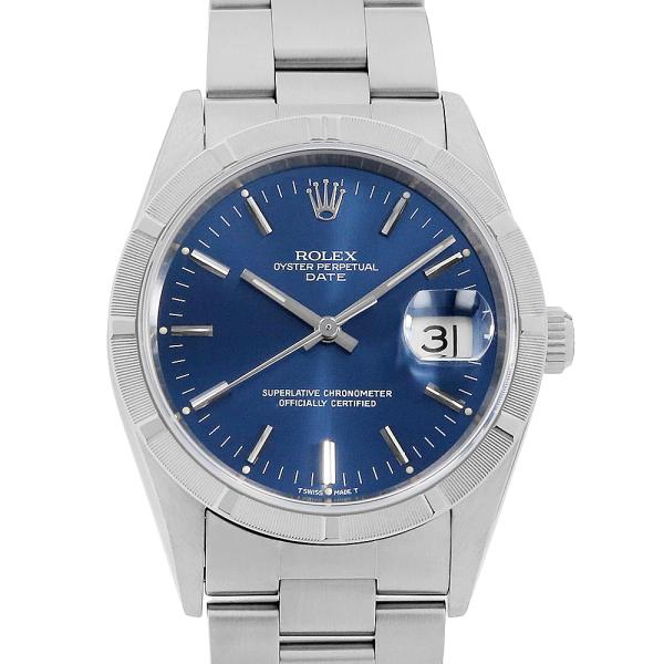 ロレックス オイスターパーペチュアル デイト 15210 ブルー バー S番 中古 メンズ 腕時計