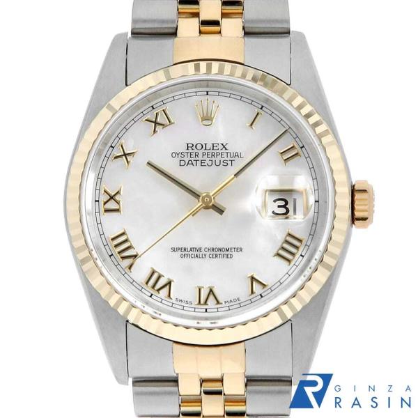 ロレックス デイトジャスト 16233NR ホワイトシェル ローマ Y番 メンズ 中古 腕時計 ROLEX（ロレックス） デイトジャスト 16233NR ホワイトシェル ローマ Y