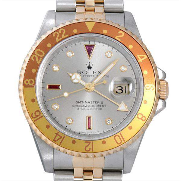 GMTマスターII ロレックス 8Pダイヤ/3Pルビー D番 16713RG グレー 中古  
