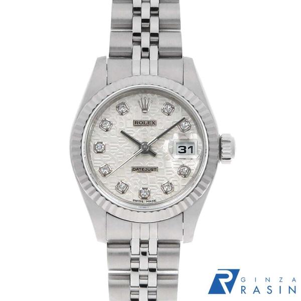 ロレックス デイトジャスト 10Pダイヤ 79174G シルバー 彫りコンピューター F番 レディース 中古 腕時計 ROLEX（ロレックス） デイトジャスト 10Pダイヤ 79174G シルバー 彫り