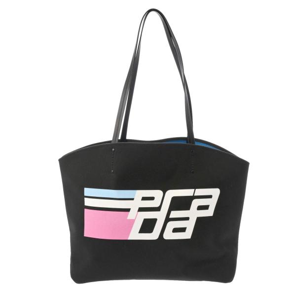 PRADA（プラダ） ロゴプリント ブラック/ブルー レディース キャンバス
