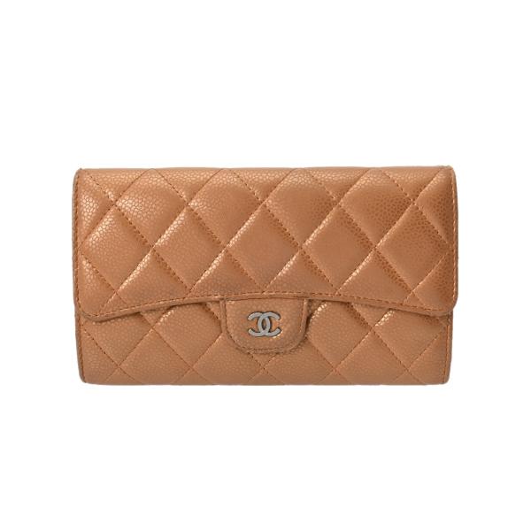 ★SALE【6db1086-k】シャネル 三つ折り長財布 マトラッセ キャビアスキン ブラック ゴールド金具【中古】レディース CHANEL（シャネル） マトラッセ 三ツ折長財布 ゴールド A31506