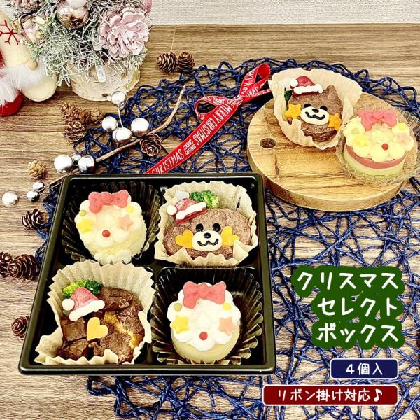 わんこのクリスマス セレクトボックスSP ４個入（犬用 ケーキ ご馳走 セット 小分け 小さいサイズ 選べる 誕生日 プレゼント パーティー）
