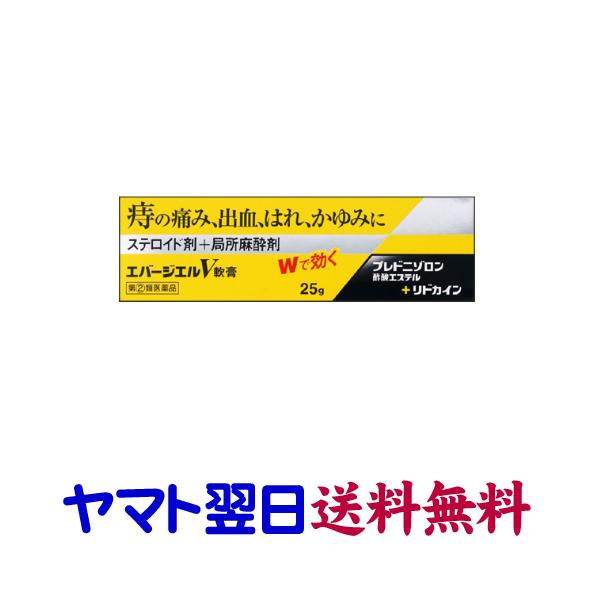 ★★南東北〜九州まで全国あすつく★★【指定第2類医薬品】市販薬　エバージエルＶ軟膏は、切れ痔、いぼ痔などによる出血、炎症や痛み、かゆみに、肛門の炎症を鎮めて、化膿菌を消毒して治療していきます。抗炎症作用のあるステロイド剤プレドニゾロン酢酸エ...