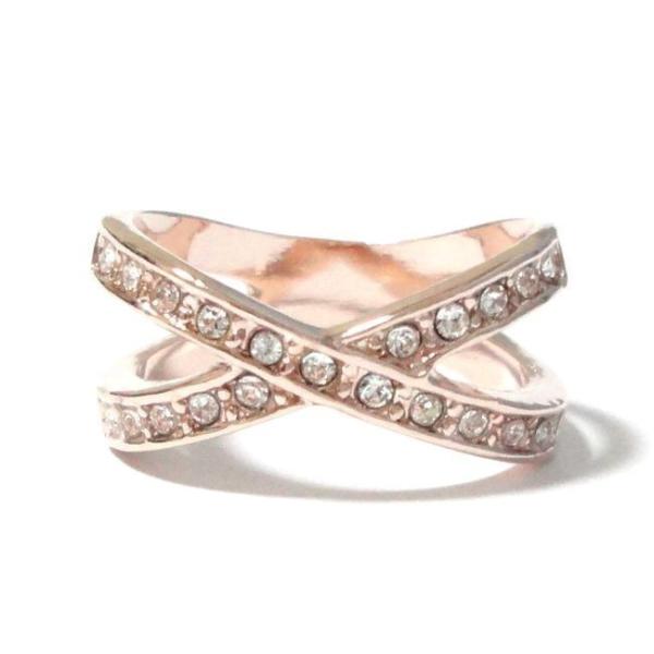 19号 X エックス  スワロフスキークリスタル イニシャル アルファベット ピンクゴールド リング 指輪 レディース