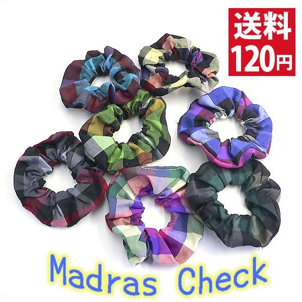 マドラス・チェック柄・シュシュ♪ 100円セール♪ 送料140円 : pc-513 
