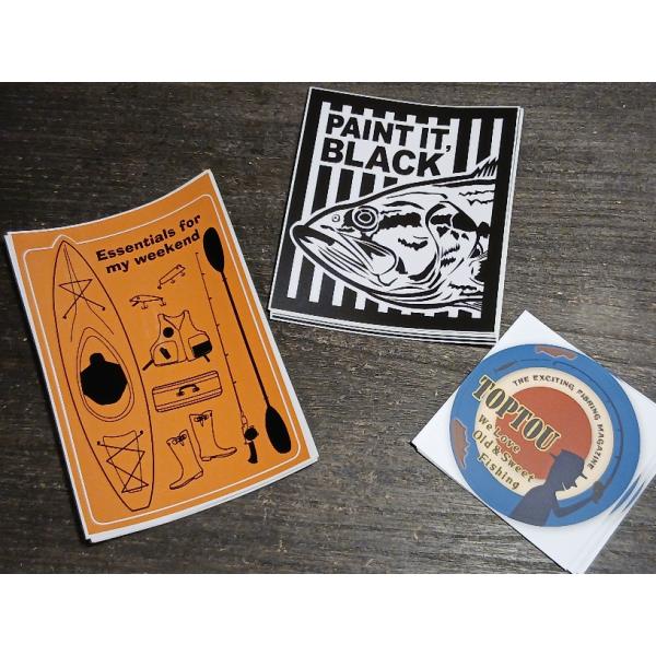 トップトウステッカー　いずれも税込440円です。■ＴＯＰＴＯＵ（丸型）　直径8cm　半艶仕上げ　　　■PAINT IT BLACK　11×12.5cm　半艶仕上げ　　　■カヤックデザイン（オレンジ色）　10×15cm　艶有り　　　　※こちら...