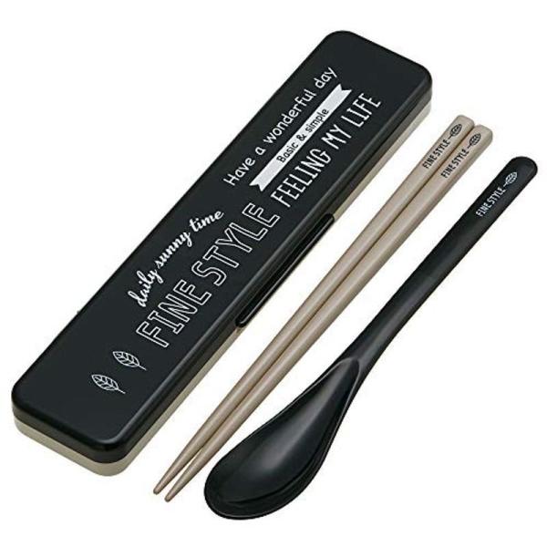 スケーター 音の鳴らないコンビセット Ag+ 銀イオン 抗菌 CCS3SAAG 箸 スプーン セット 18cm ファインスタイル ブラック 食洗機OK 日本製