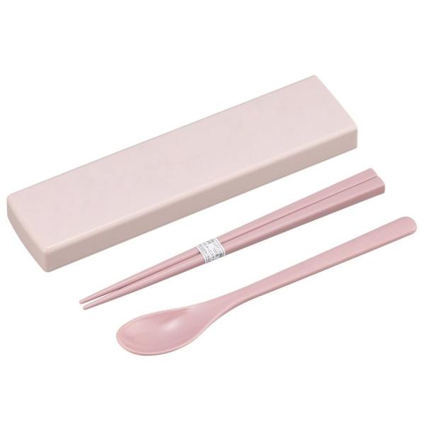 オーエスケー 18cm箸＆スプーンセット・箸箱付き CT-27 引フタコンビ ピンク カラーコレクション スライド式 箸 スプーン セット