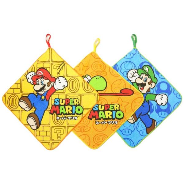 スーパーマリオ ループ付きタオル 3枚セット レッツチャレンジ ループタオル ハンカチ マリオ ルイージ ヨッシー