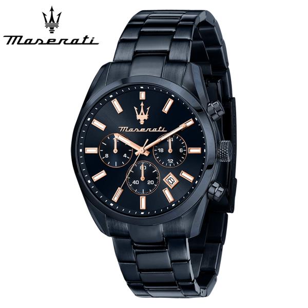 マセラティ　MESERATI メンズウォッチ　ブラック文字盤　 腕時計　43mm Maserati メンズ腕時計 マセラティ ウォッチ アトラツィオ―ネ