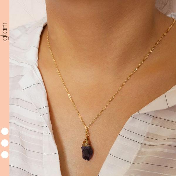 アメジスト 天然石 ゴールドチェーン ネックレス パープル カジュアル シンプル エレガント 上品 二次会 パーティ 結婚式 チェーン お洒落 アクセサリー N90 アクセサリー レディース通販glam 通販 Yahoo ショッピング