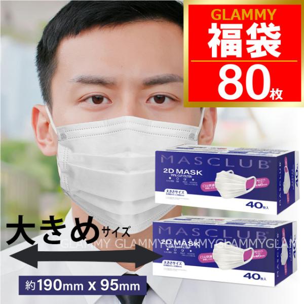 【ご予約品】【増量タイプ】マスク(280g) 2本 福袋 2026 マスク 大きいサイズ 不織布 80枚 大きめ マスクラブ 2D