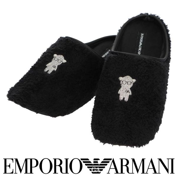 エンポリオ アルマーニ ルーム スリッパ ボアマンガべア刺繍 ルームシューズ メンズ 日本製 履き口パイピング EMPORIO ARMANI 02345876