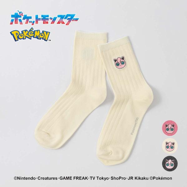 ポケモン ソックス レディース プリン ワンポイント刺しゅう リブ クルー丈 カジュアル 靴下 女性 03307003