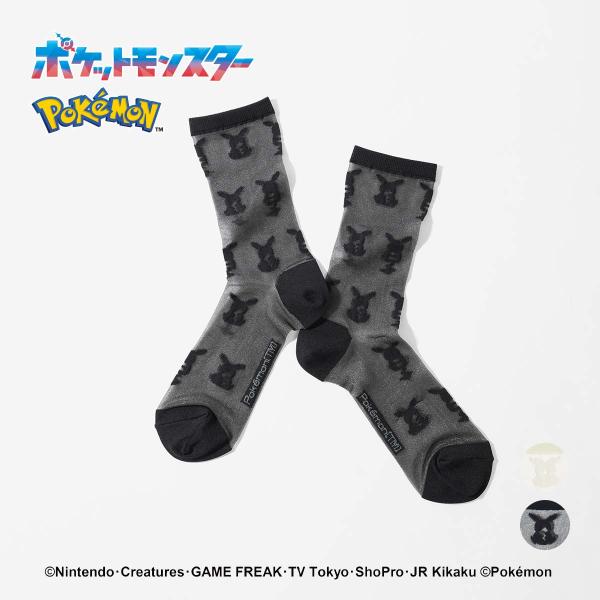 ポケモン ソックス レディース ピカチュウ シルエット シアー クルー丈 カジュアル 靴下 女性 日本製 03307004