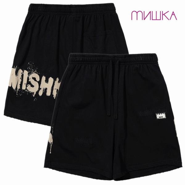 20％OFF ミシカ MISHKA スウェットショーツ 裏毛 ブラック SPRAY LOGO SWEAT SHORTS