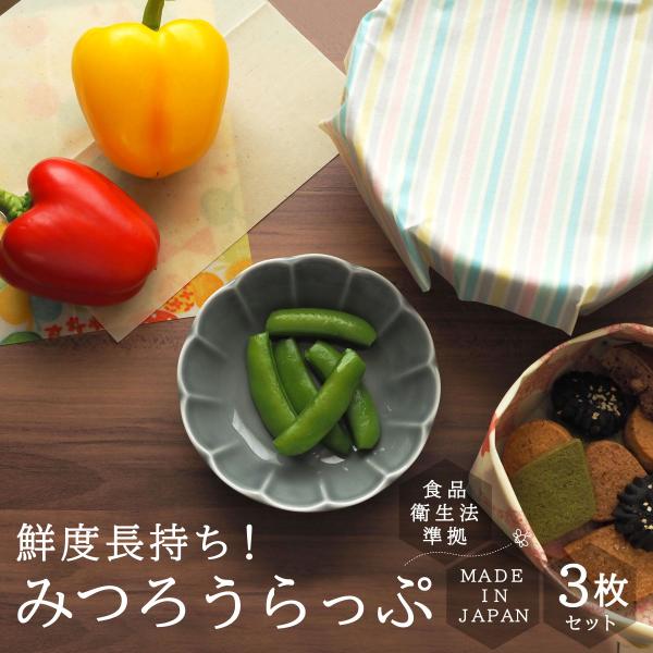 みつろうらっぷ 3枚セット 食品用ラップ 食品保存 蜜蝋 エコ 国内生産 日本製 抗菌 保湿 サステナブル 繰り返し使える 洗える 保存 保管 withHoney