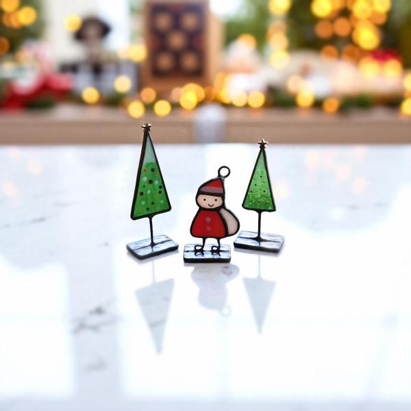 サンタくんとツリーのミニオブジェ 置物 ステンドグラス クリスマス X'mas サンタクロース