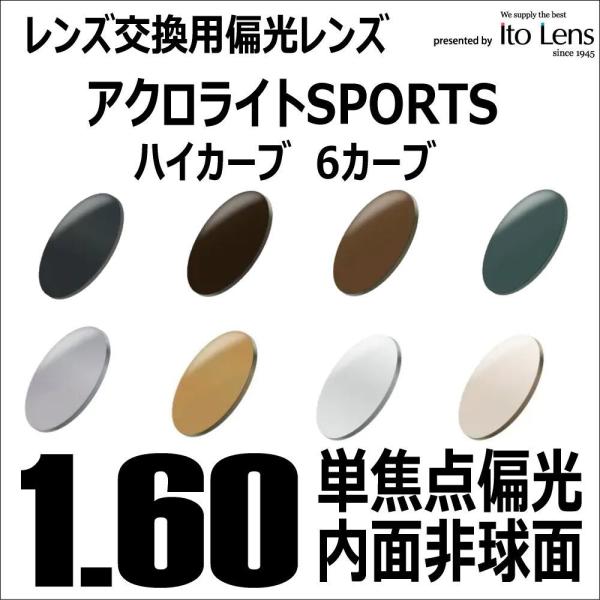 レンズ交換用　度付き偏光 ITOレンズ アクロライトスポーツ ハイカーブ 6カーブ 1.6薄型内面非球面 偏光レンズ メガネ サングラス