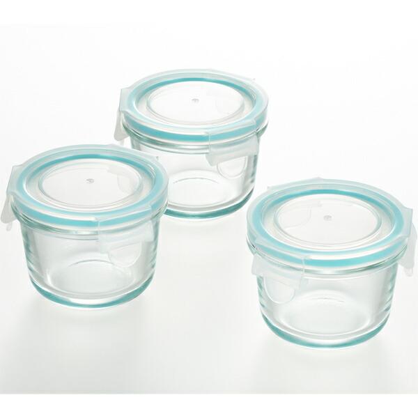 ヨシカワ グラスコンテナ 4点ロック式ガラス保存容器 ミニ丸型3pcs