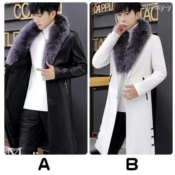 クリスマスファッション レザーコート ファッション 上品 エレガント カジュアル ストリート 長袖 ロング丈 紳士 アウター 皮革 Pu 保温性 フェイクファーネック トレンチコート メンズ ジャケット
