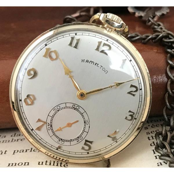 OH済 ハミルトン HAMILTON アンティーク 懐中時計 オープンケース 手