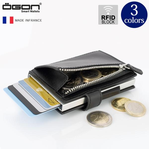正規日本代理店 OGON フランス製 スライド式 ウォレット ジッパー  カード入れ 小銭入れ コインケース スキミング防止