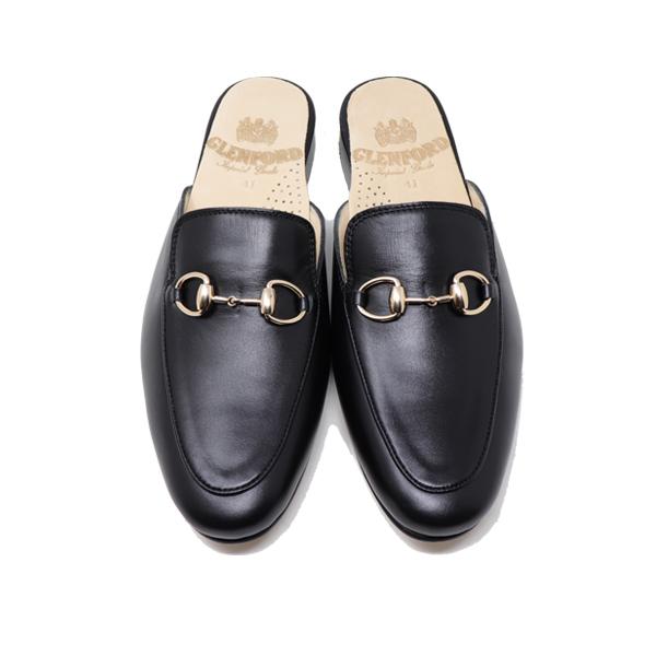 GLENFORD ハンドメイド メンズ 本革 ビット ホースビット サンダル スリッパ バブーシュ マッケイ製法  紳士靴  靴 ブラック B 208