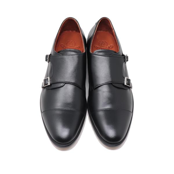 GLENFORD 本革 ダブル モンクストラップ ビジネスシューズ マッケイ製法 スムース ブラック 3005