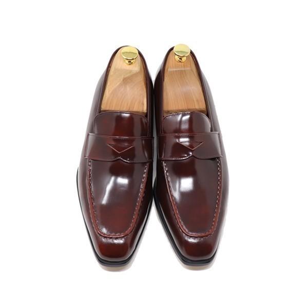 GLENFORD 本革 スクエアトゥ ローファー メンズ スリッポン ハンドメイド マッケイ製法 ダークブラウン 5006