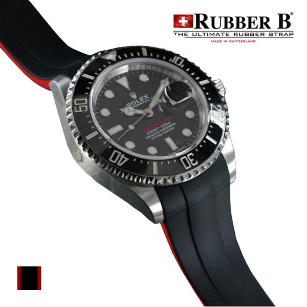 ラバーＢ（RUBBERB）ロレックス シードゥエラー43mm（Ref.126600）専用ラバーベルト ブラック×レッド ROLEXバックル使用  時計/バックルは付属しません