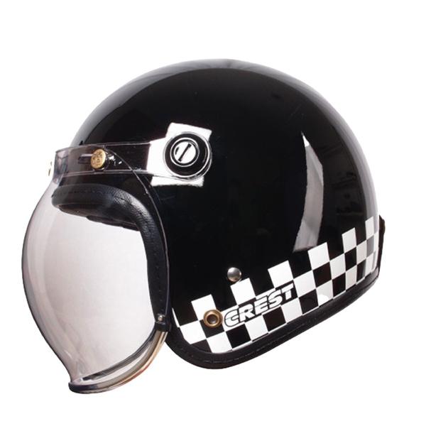 　バイクヘルメット ビンテージ ブラックチェック ジェットヘルメット「TSUBAKI」男女兼用 2サイズ(M/L)選択 PSC/SG規格適合品