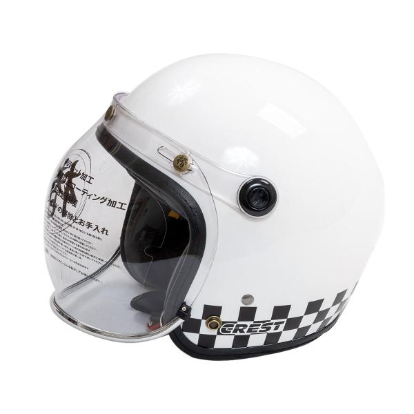 　バイクヘルメット ビンテージ ビンテージ ホワイトチェック ジェットヘルメット[TSUBAKI]男女兼用3サイズ(S/M/L)選択 PSC/SG規格適合品