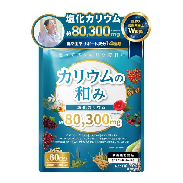 【内容量】158.4g（330mg×480粒）塩化カリウム約80300mg(1袋あたり)を贅沢配合しております。【医師・管理栄養士W監修】カリウムの和みは、塩化カリウムを1袋あたり80300mgを贅沢配合しております。医師・管理栄養士のW監...