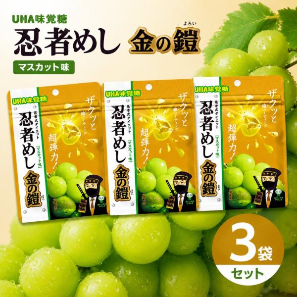 忍者めし 金の鎧 マスカット味 40g×3袋セット グミ ハード食感