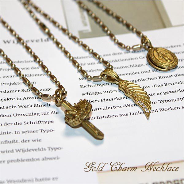 ネックレス ボールチェーン ゴールドチャーム アンティークゴールド