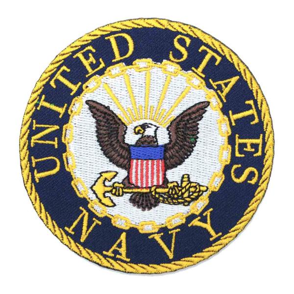 商品名 ミリタリー UNITED STATES NAVY 軍物 ネイビーワッペン ワッペン取り付け方 接着する位置に正しく置いて、当て布をのせ、アイロンが直接生地にあたらないようにしてください。アイロンの温度は150℃前後（綿用）に保ち、約...