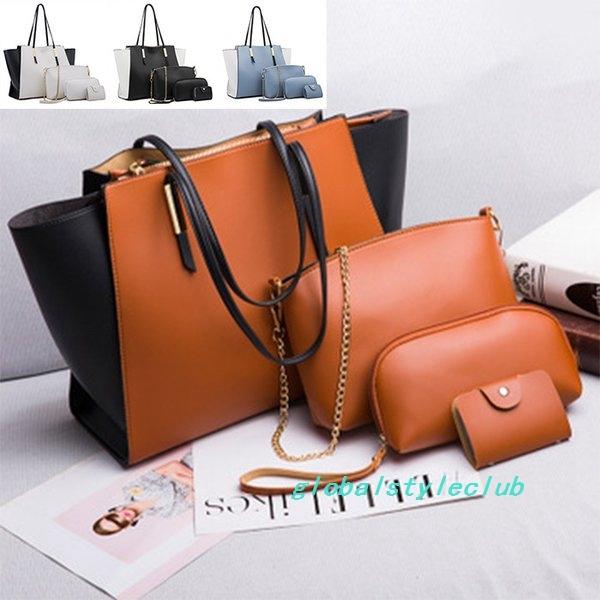 バッグトートバッグレディースハンドバッグショルダーフェイクレザー通勤鞄女性用4点セット軽い切り替え色底鋲シンプル Gsc25d00d Globalstyleclub 通販 Yahoo ショッピング