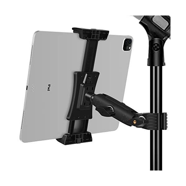 スタイル：調節可能【音楽に特化した設計】-このiPadスタンドはマイク音楽スタンドのために設計されており、曲の歌詞やコードを表示したり、バックグラウンドの曲をトリガしたり、音楽ビデオ番組の録画を容易にしたりするために、マイクスタンド、ハンガ...