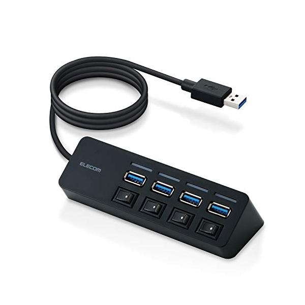 エレコム USBハブ 4ポート 個別 スイッチ付き 高速転送 高速 バスパワー USB3.0 Aポート×4 スイッチ付き ケーブル長1.0m ブラック U3H-S418BBK/EC