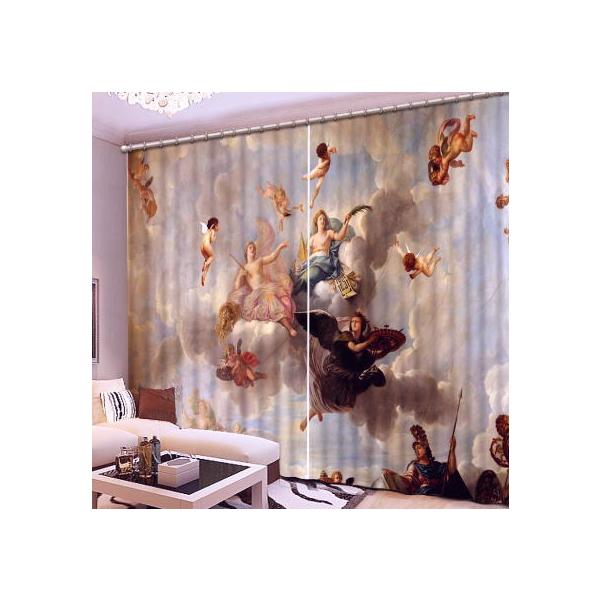 カーテン 3D エンジェル柄 名画 天空を飛ぶ 天使柄 ヨーロピアン 全面