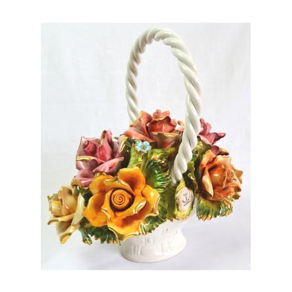 陶花 バラ フラワーバスケット イタリア製 : グロリアスエンジェル