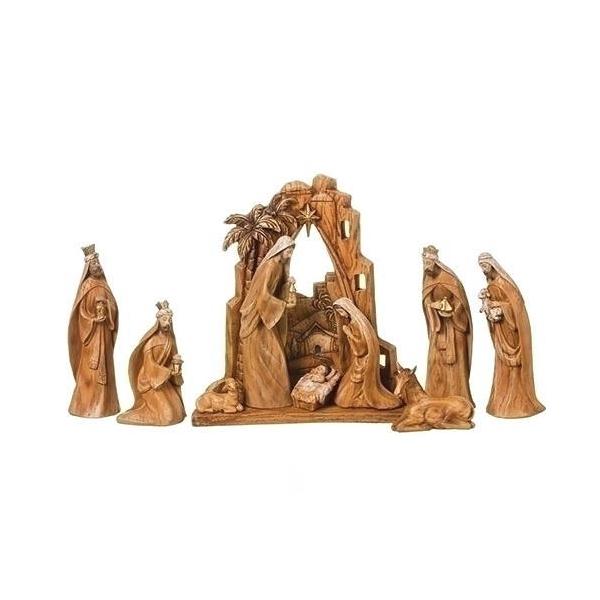 イエスキリストご降誕 ネィティビティ 置物 木彫り風 聖なる家族、3人