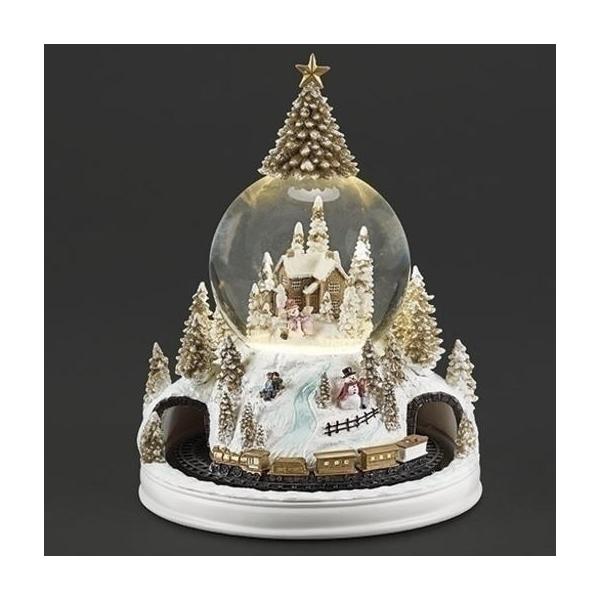 雪が降り積もったビレッジには、遊ぶ子供達やスノーマン、ゴールドツリーなど盛りだくさんの大きめのスノードームです！オルゴールの音色と共に汽車がトンネルを周ります♪ドームのトップにはゴールドのツリーとラィティングもアクセントになっています。サイ...