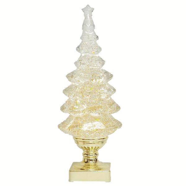 スノードーム クリスマスツリー型 クリア＆ゴールド色 ミュージカル