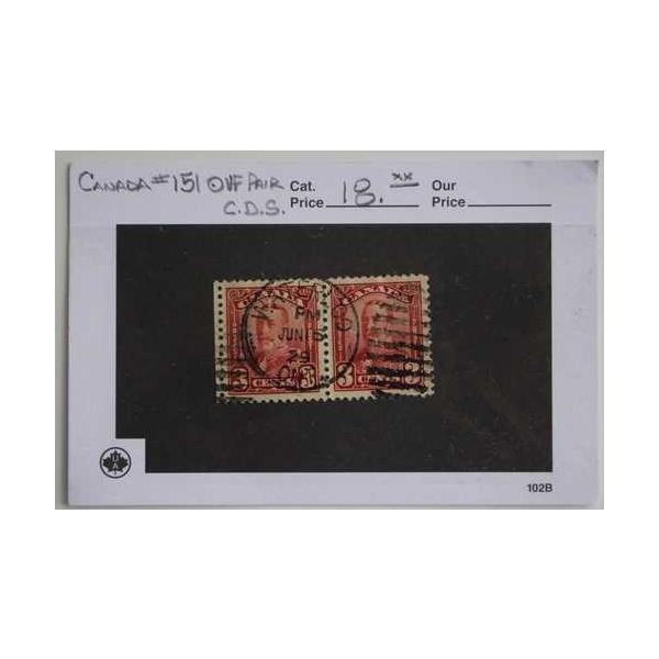 1928年 カナダ #151 キングジョージ V 3 セントペア-中古-