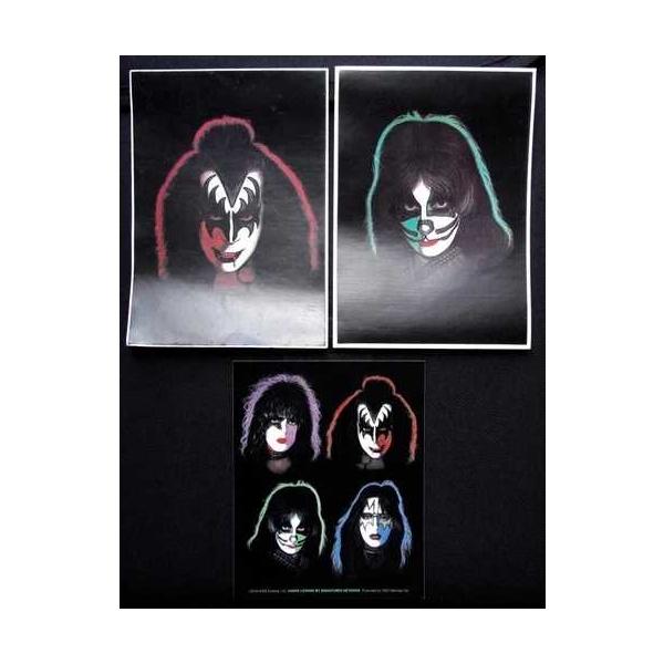 KISS - KISSステッカー3枚セット - ジーン・シモンズ（デーモン）、ピーター・クリス（キャットマン）、4ヘッド
