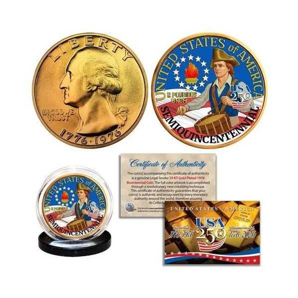 17762026 アメリカ建国250周年記念 1976年建国200周年記念 24金メッキ アメリカ合衆国25セント硬貨