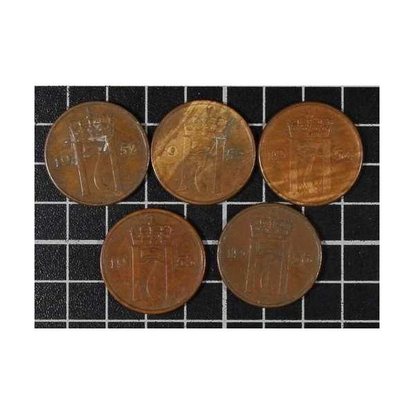 ノルウェー 5 エーレ ロット 5 コイン キング ホーコン 7 世 1952-1956 ブロンズ KM 398